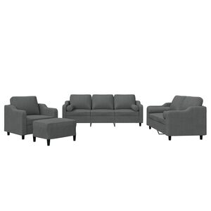 vidaXL Set de canapele cu perne, 4 piese, gri &icirc;nchis, material textil