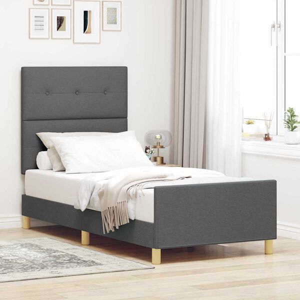 vidaXL Cadru de pat cu headboard Gri &icirc;nchis 90 x 190 cm țesătură