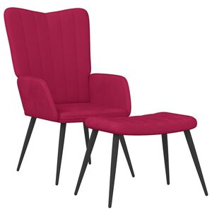 vidaXL Scaun de relaxare cu taburet, roșu vin, catifea