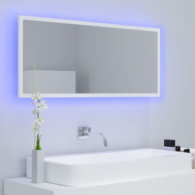 vidaXL Oglindă de baie cu LED, alb, 100x8,5x37 cm, acril