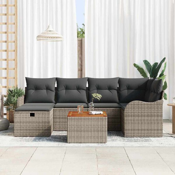 vidaXL Set de canapele pentru grădină cu pernă 7 pcs Gri Rattan poli