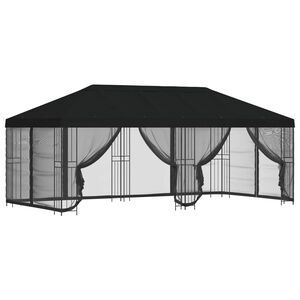 vidaXL Pavilion cu panouri laterale 6 x 3 m Negru Poliester și oțel