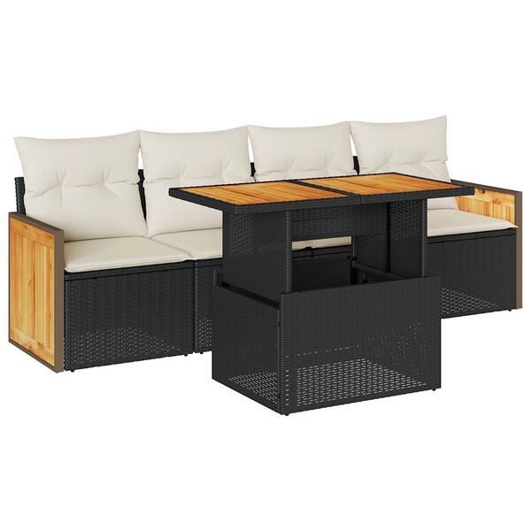 vidaXL Set mobilier de grădină cu perne, 5 piese,poliratan/lemn acacia