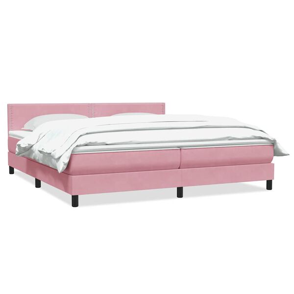vidaXL Pat box spring cu saltea, roz, 200x210 cm, catifea