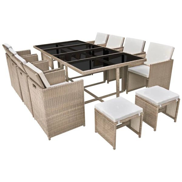 vidaXL Set mobilier de exterior cu perne, 13 piese, bej, poliratan