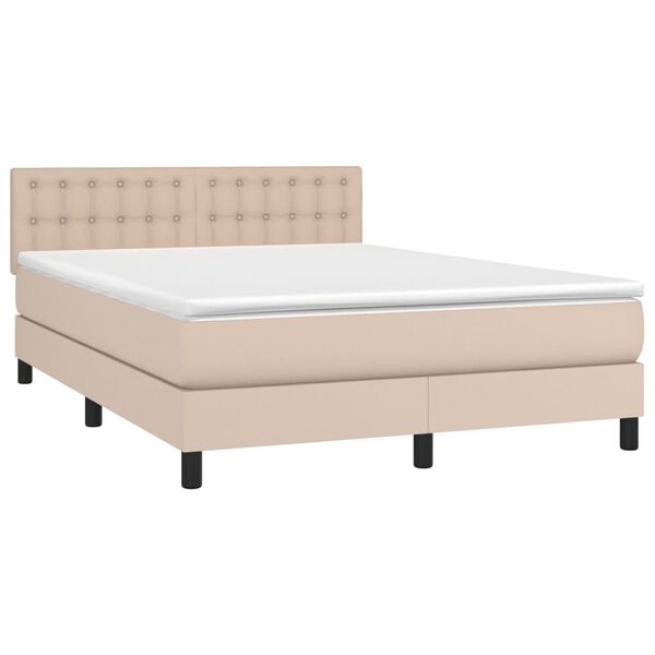 vidaXL Pat box spring cu saltea, cappuccino, 140x200cm piele ecologică