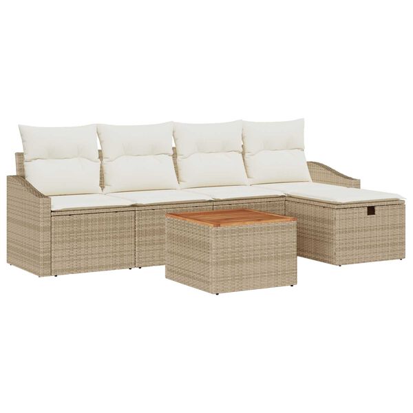 vidaXL Set de canapele pentru grădină cu pernă 6 pcs Bej Rattan poli