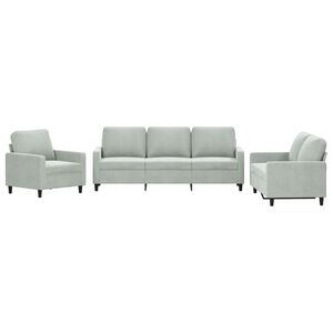 vidaXL Set de canapele cu perne, 3 piese, gri deschis, catifea