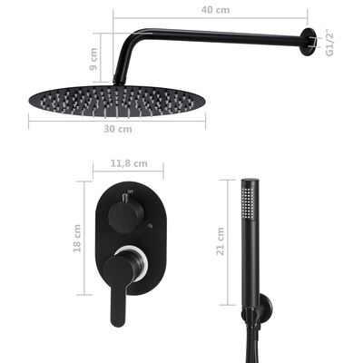 vidaXL Sistem de duș, negru, oțel inoxidabil 201