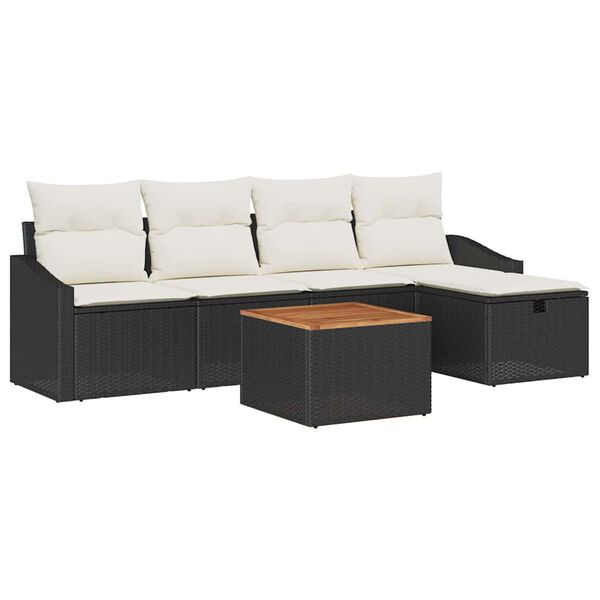 vidaXL Set de canapele pentru grădină cu pernă 6 pcs Negru Rattan poli