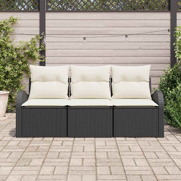 vidaXL Set de canapele pentru grădină cu pernă 3 pcs Negru Rattan poli