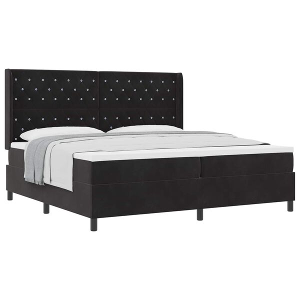 vidaXL Pat cu arcuri cu saltea cu headboard Negru 200 x 200 cm Catifea