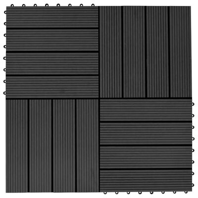 vidaXL Plăci de pardoseală 11 buc, negru, 30 x 30 cm ,WPC, 1 mp