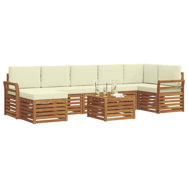 vidaXL Set canapea sectională cu pernă 8 pcs Natural și Crem