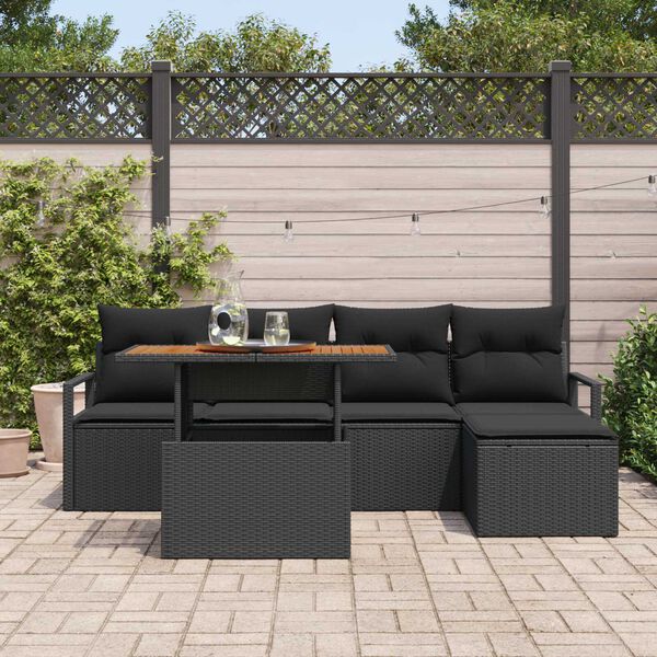 vidaXL Set de canapele pentru grădină 6 pcs Negru Rattan poli