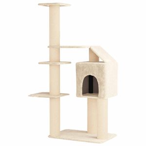 vidaXL Copac pentru pisici cu st&acirc;lpi de zg&acirc;riere din sisal Crem 183 cm