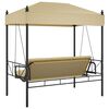 vidaXL Bancă balansoar de grădină cu baldachin, nisipiu,&nbsp;oțel