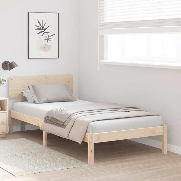 vidaXL Cadru de pat cu headboard natural 90 x 200 cm Lemn de pin masiv