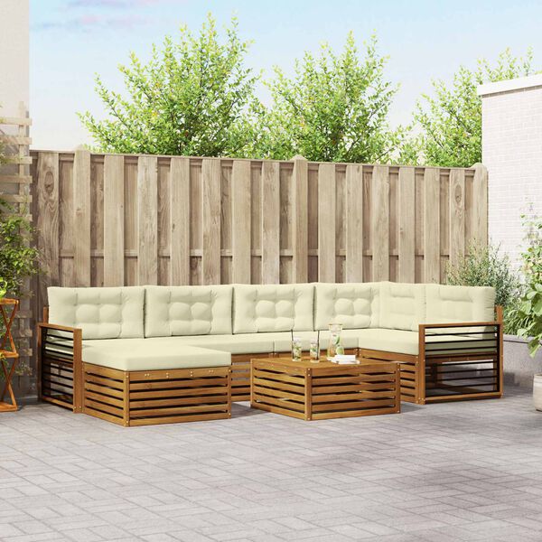 vidaXL Set de canapele de exterior cu pernă 7 pcs Natural și Crem