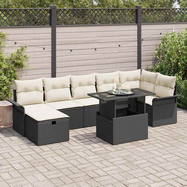 vidaXL Set de canapele pentru grădină cu pernă 8 pcs Negru Rattan poli