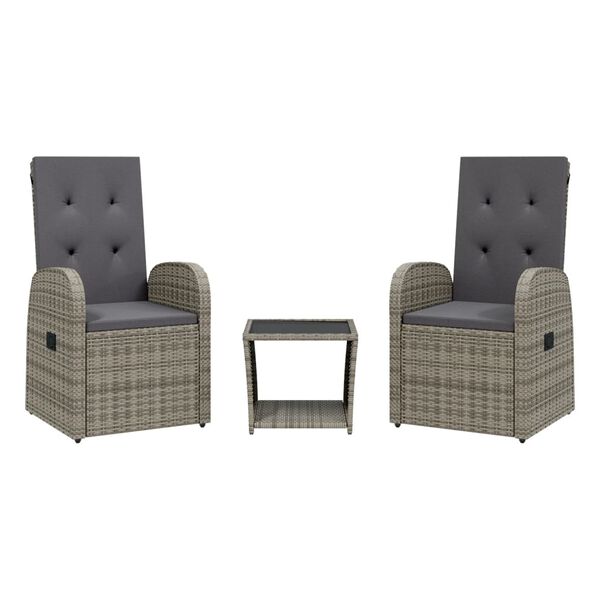 vidaXL Set mobilier de grădină cu perne, 2 piese, gri, poliratan