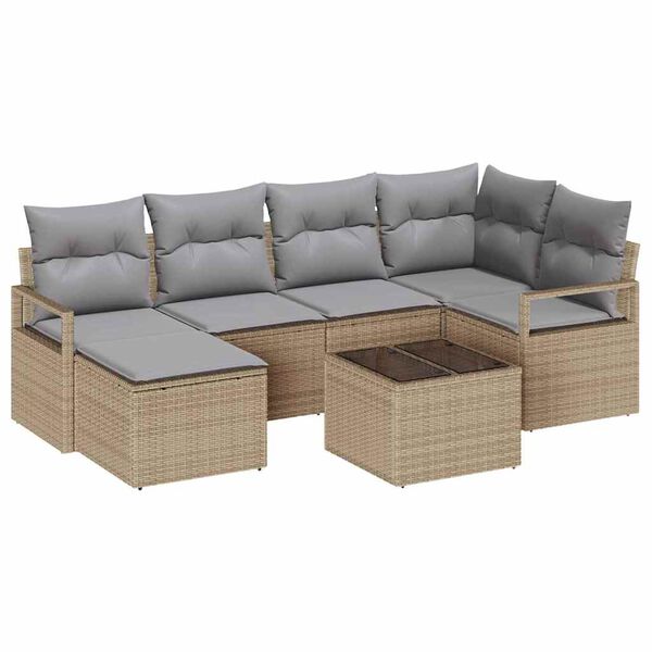 vidaXL Set de canapele pentru grădină 7 pcs Beige și gri deschis