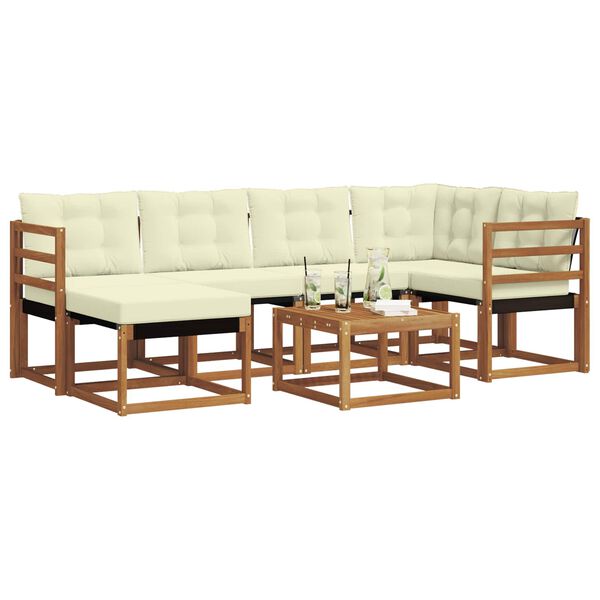 vidaXL Set de canapele de exterior cu pernă 7 pcs Natural și Crem
