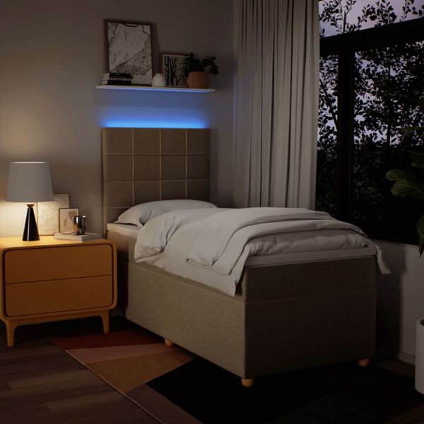 vidaXL Pat box spring cu saltea, crem, 100x200 cm, textil