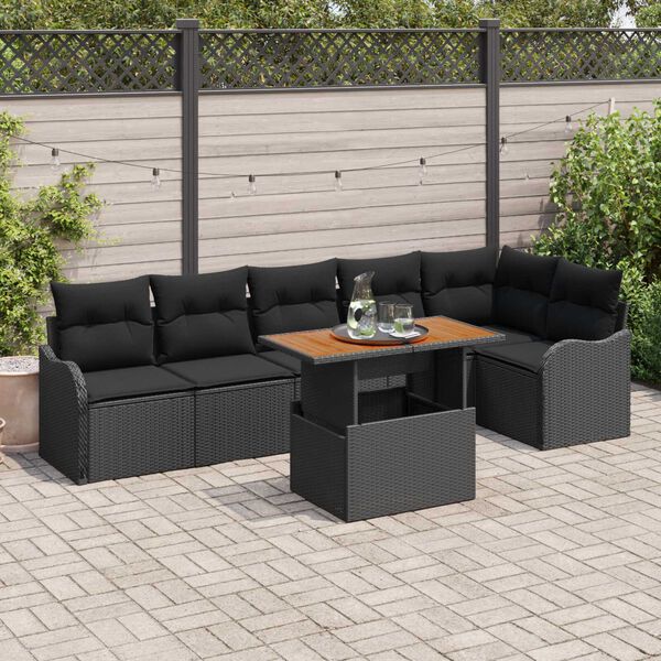 vidaXL Set de canapele pentru grădină 7 pcs Negru Rattan poli