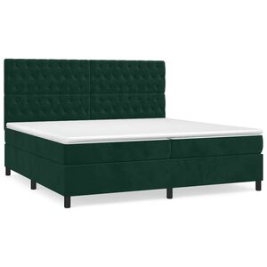 vidaXL Pat box spring cu saltea, verde &icirc;nchis, 200x200 cm, catifea