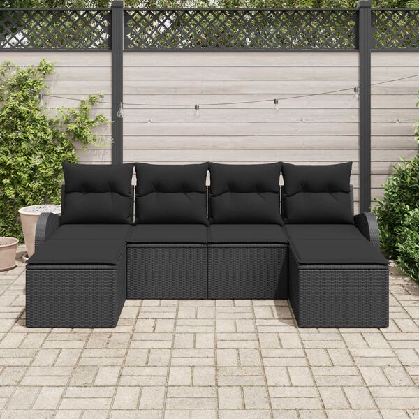 vidaXL Set de canapele pentru grădină cu pernă 6 pcs Negru Poli Rattan