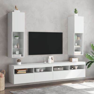 vidaXL Comodă TV cu lumini LED, alb, 30,5x30x102 cm