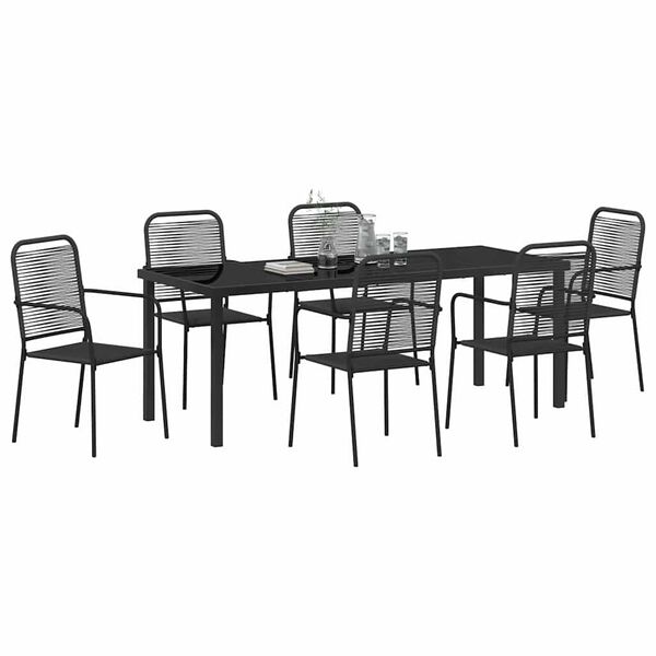 vidaXL Set de masă pentru grădină 7 pcs Negru