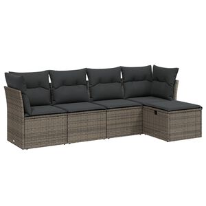 vidaXL Set canapea de grădină cu perne, 5 piese, gri, poliratan
