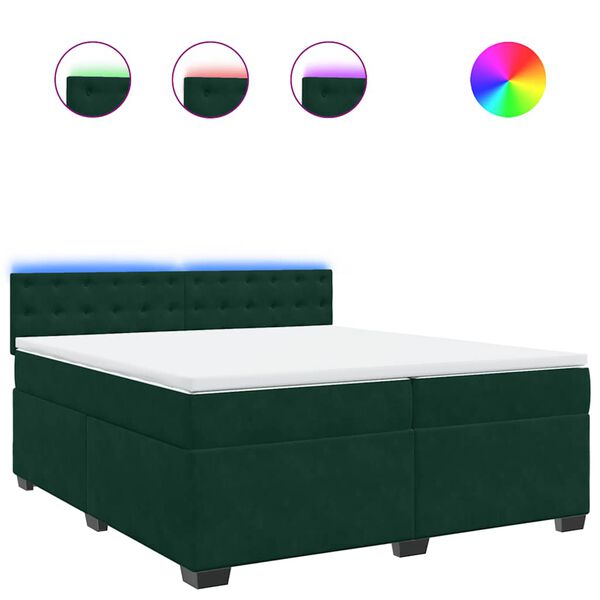 vidaXL Pat box spring cu saltea, verde &icirc;nchis, 200x200 cm, catifea