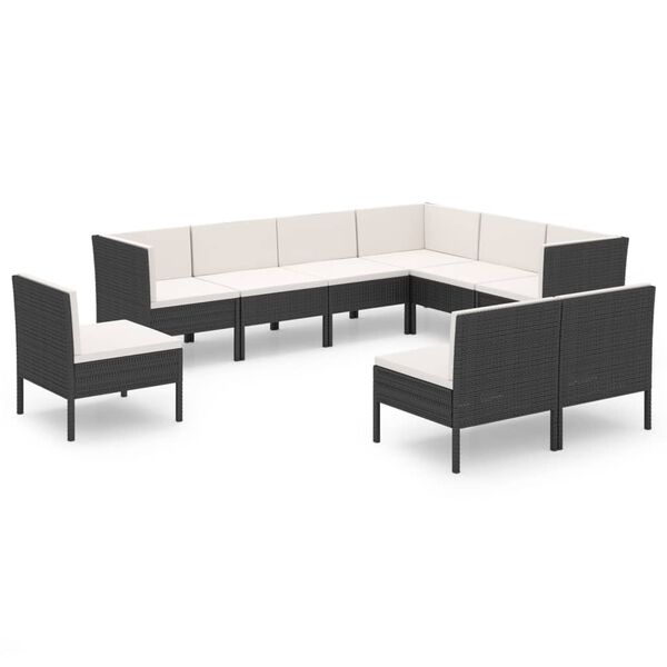 vidaXL Set mobilier de grădină cu perne, 9 piese, negru, poliratan