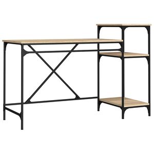 vidaXL Birou cu rafturi, stejar sonoma 135x50x90 cm lemn compozit/fier