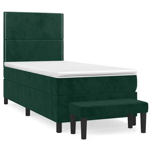 vidaXL Pat box spring cu saltea, verde &icirc;nchis, 90x200 cm, catifea