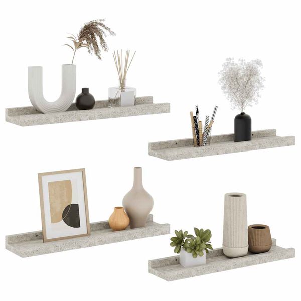 vidaXL Rafturi de perete, 4 buc., gri beton, 40x9x3 cm