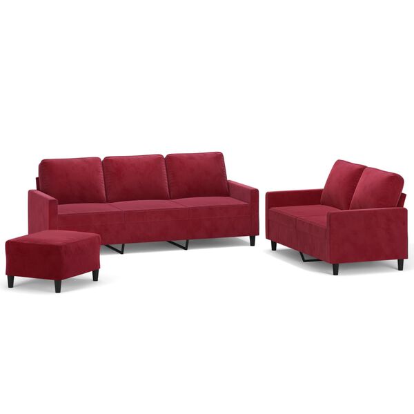 vidaXL Set canapea cu perne, 3 piese, roșu vin, catifea