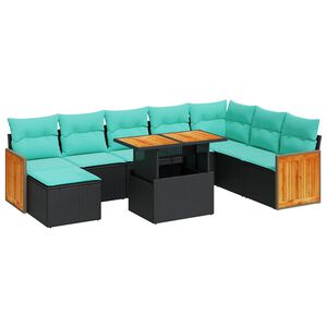 vidaXL Set canapele grădină cu perne 11 piese, negru, poliratan/acacia