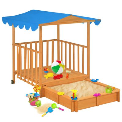 vidaXL Casă de joacă pentru copii cu groapă nisip albastru lemn brad