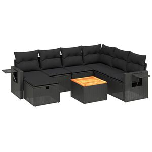 vidaXL Set mobilier de grădină cu perne, 8 piese, negru, poliratan