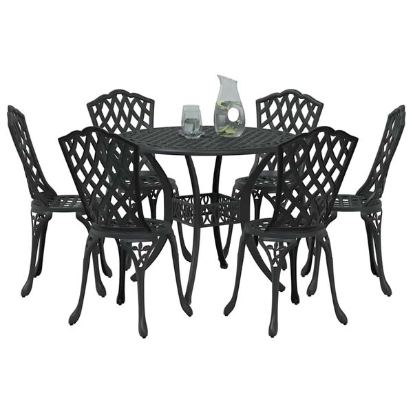 vidaXL Set de masă pentru grădină 7 pcs Negru Aluminiu