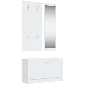 vidaXL Set pantofar 3 &icirc;n 1, alb, lemn prelucrat