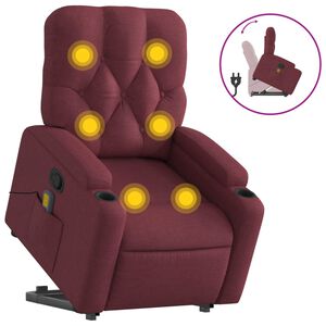 vidaXL Fotoliu rabatabil de masaj cu ridicare, roșu vin, textil