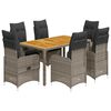 vidaXL Set bistro de grădină cu perne, 7 piese, gri, poliratan
