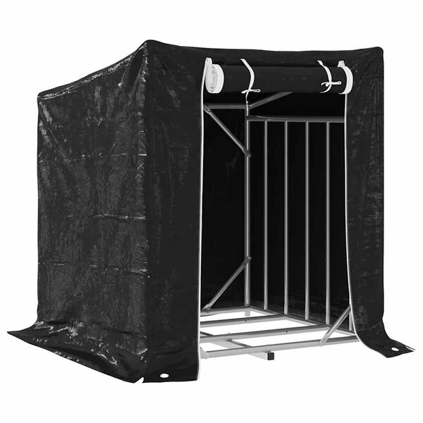 vidaxL Raft pentru lemn de foc cu capac de ploaie otel galvanizat