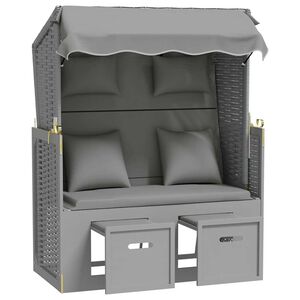 vidaXL Scaun de plajă cu perne,gri, poliratan și lemn masiv