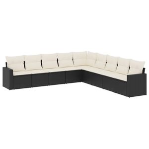vidaXL Set mobilier de grădină cu perne, 9 piese, negru, poliratan